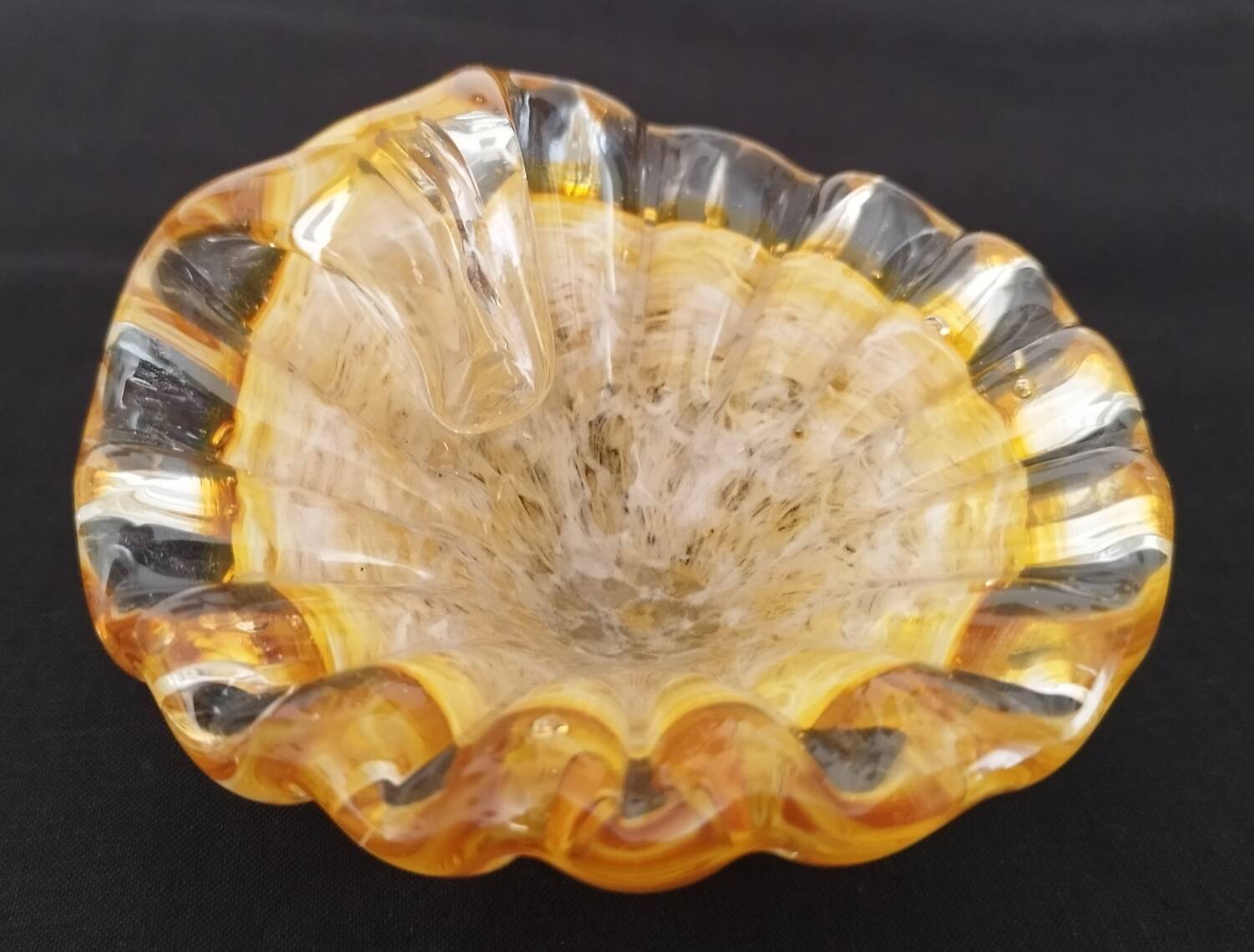 Empty Pocket Ashtray Murano Glass Amber Shell