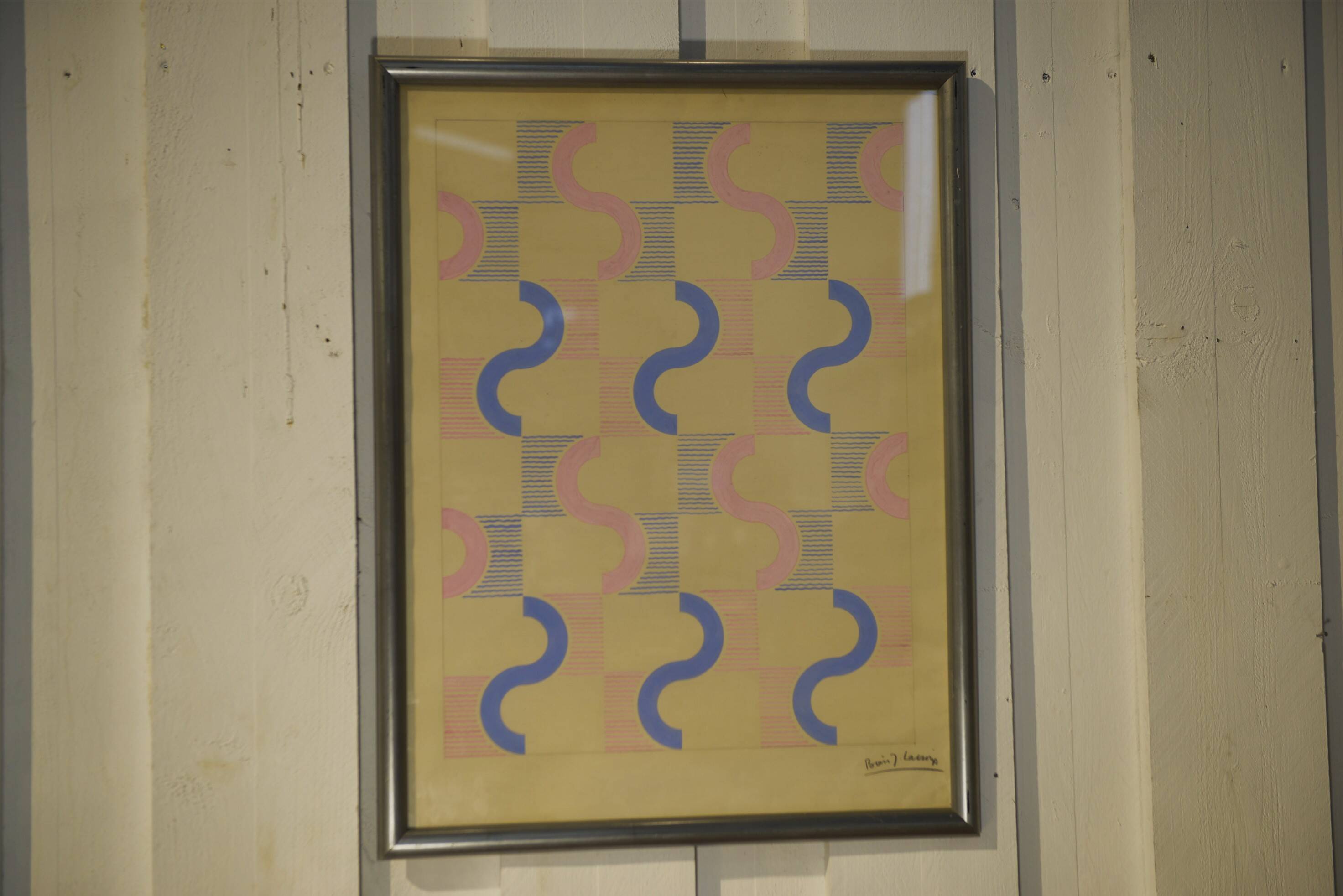 Gouache on paper original unique modernist work by Jean Boris Lacroix 1940s