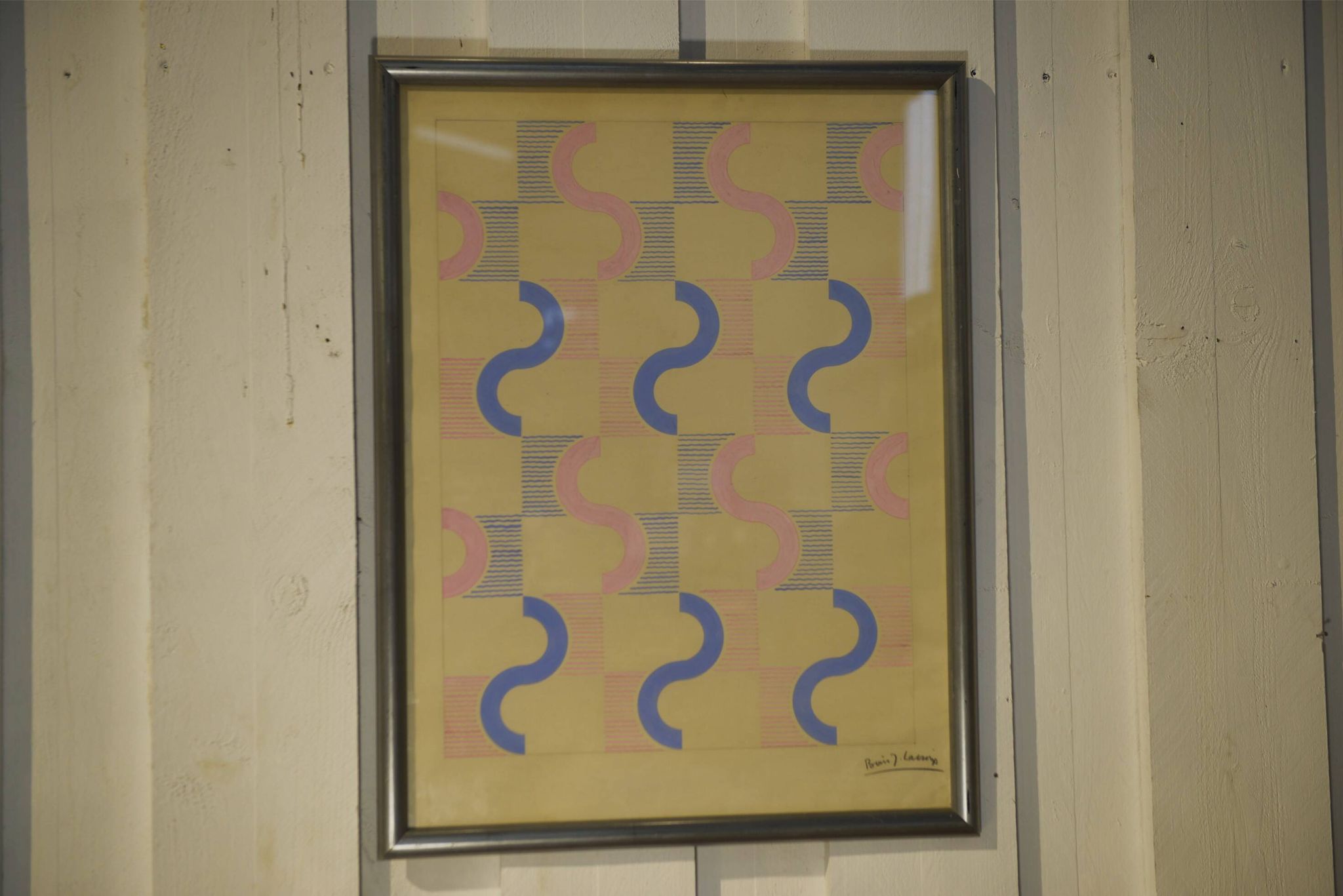 Gouache on paper original unique modernist work by Jean Boris Lacroix 1940s