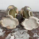 Barbotine vases, pair, Art Nouveau, DE BRUYN earthenware, signed, numbered