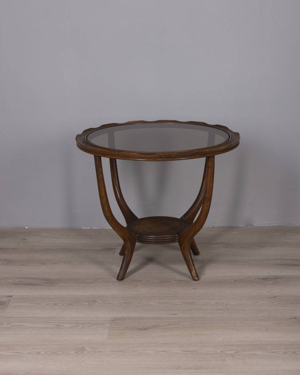 Vintage 1950s wood and glass coffee table, italian design