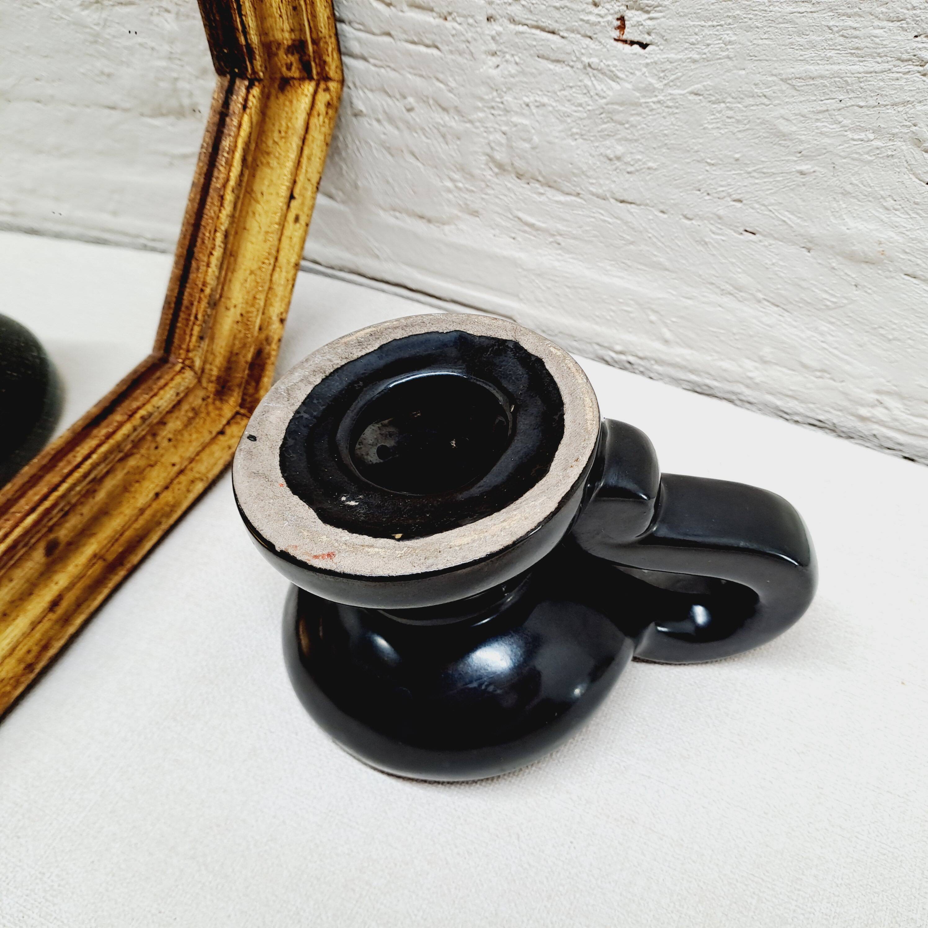 Matte black ceramic candle holder from the 60s