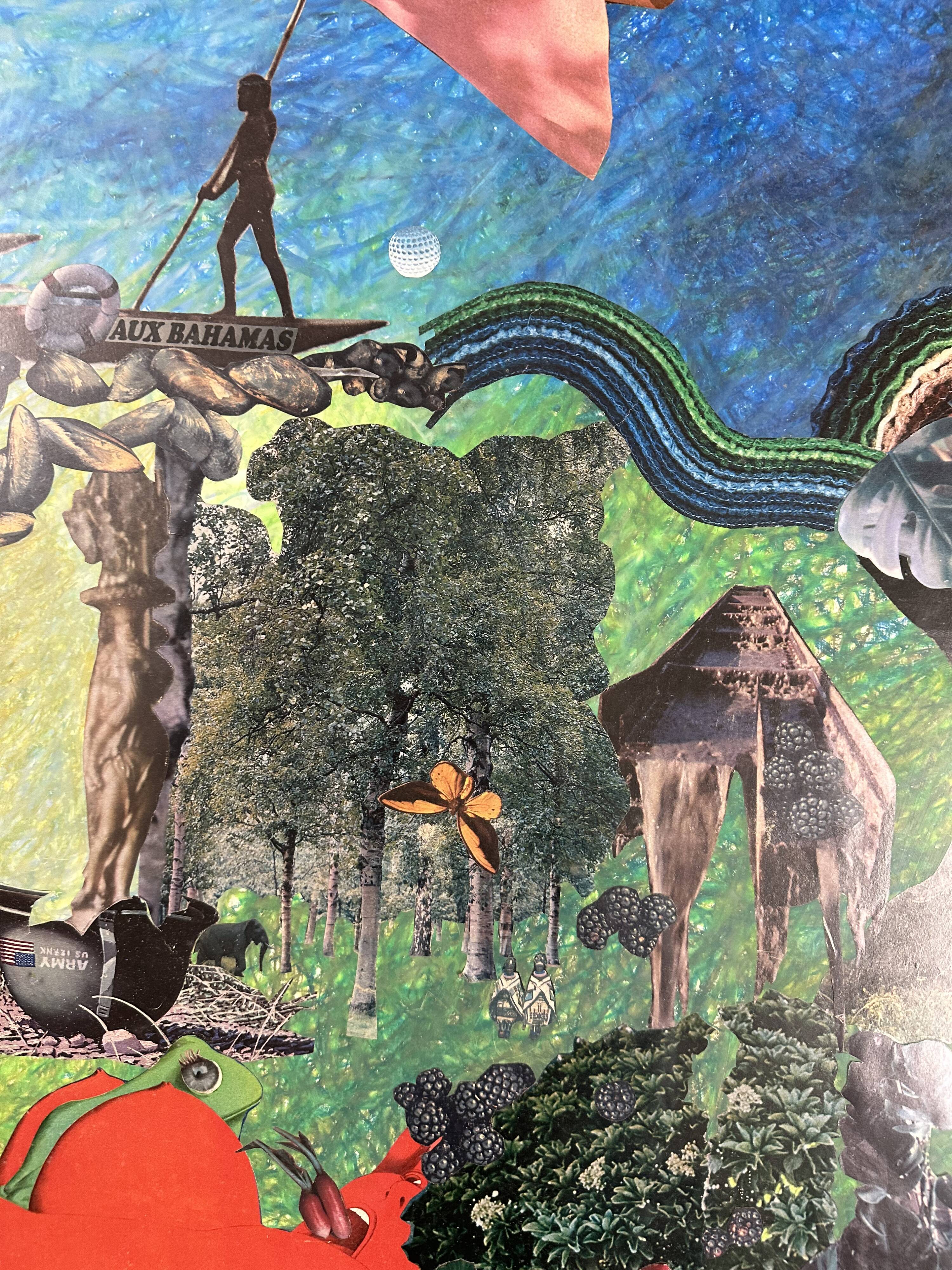 Very large framed surrealist collage by Alain Gaudet 1979