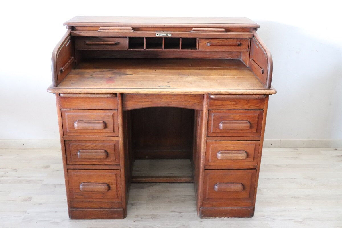 Bureau à rouleau en bois de chêne, Italie début du 20e siècle