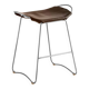 Tabouret de Cuisine Acier Argenté Ancien et Cuir Marron Foncé, Style Contemporain