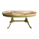 Coffee table Green marble and brass