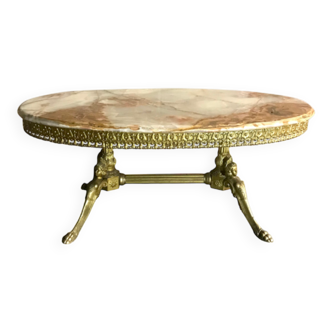 Table basse marbre vert et laiton