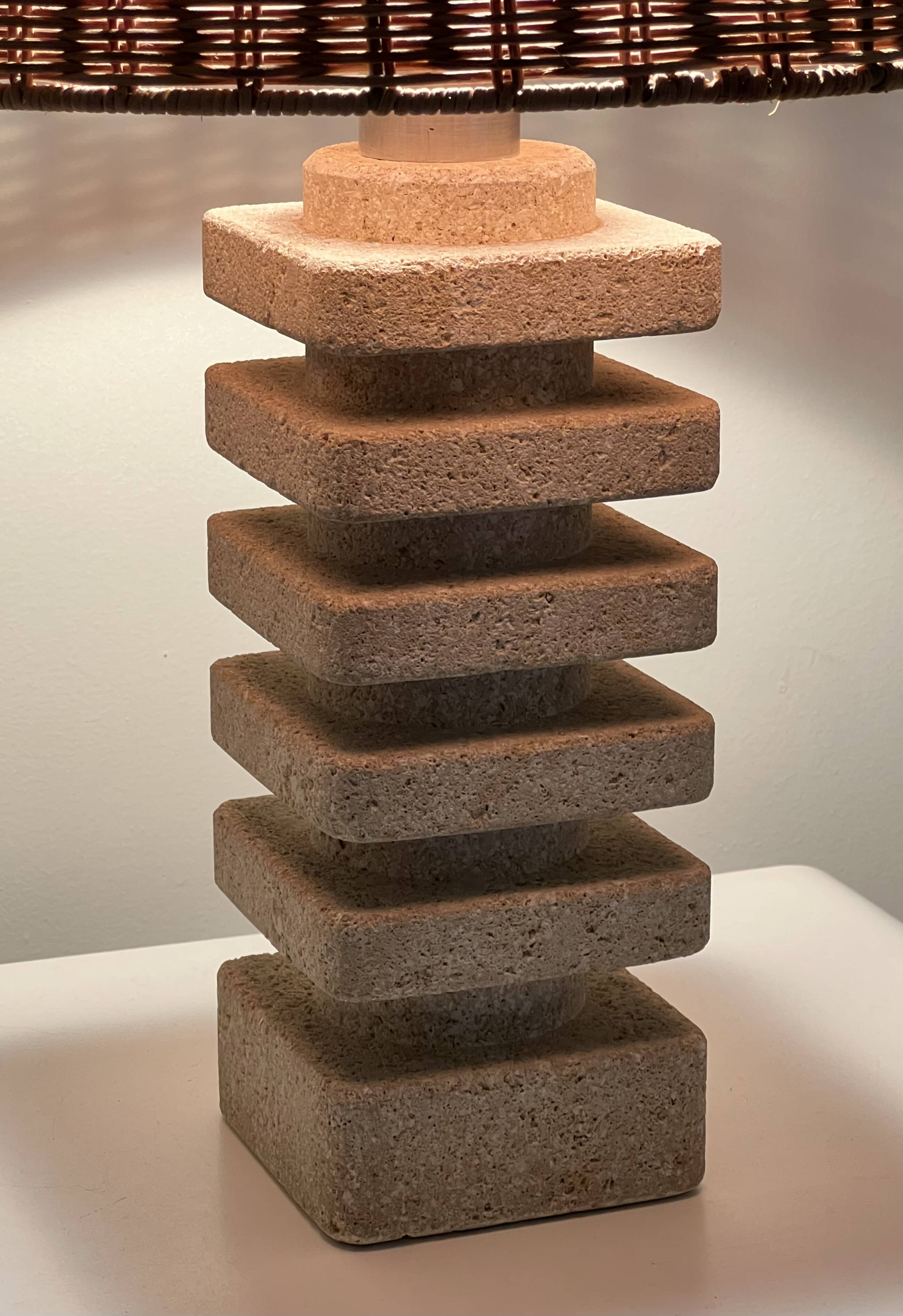 Living room lamp made of sculpted stone in the style of Tormos, France 1970s.