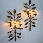 Pair of floral gilded Florentine wall sconces, large mid-century design, Italy 1960s