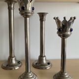 Set of 4 Art Deco candlesticks in silver-plated metal and lapis lazuli