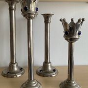 Set of 4 Art Deco candlesticks in silver-plated metal and lapis lazuli