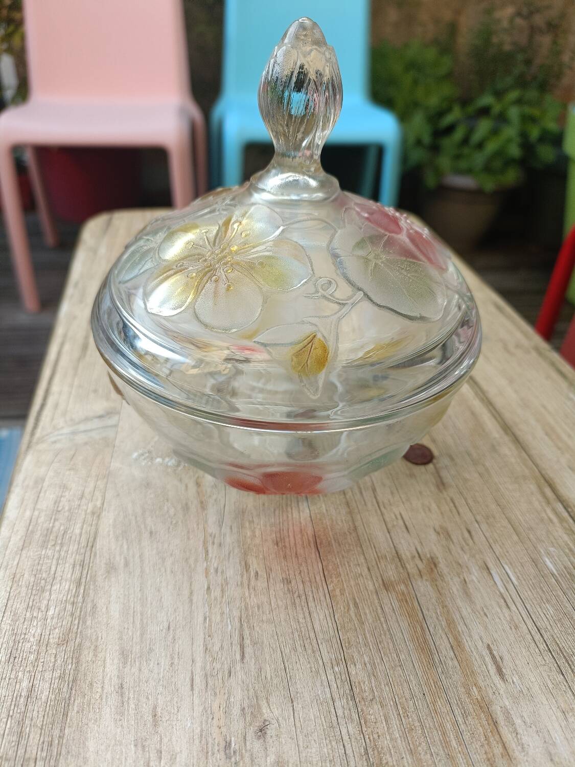 Candy dish, painted glass sugar bowl