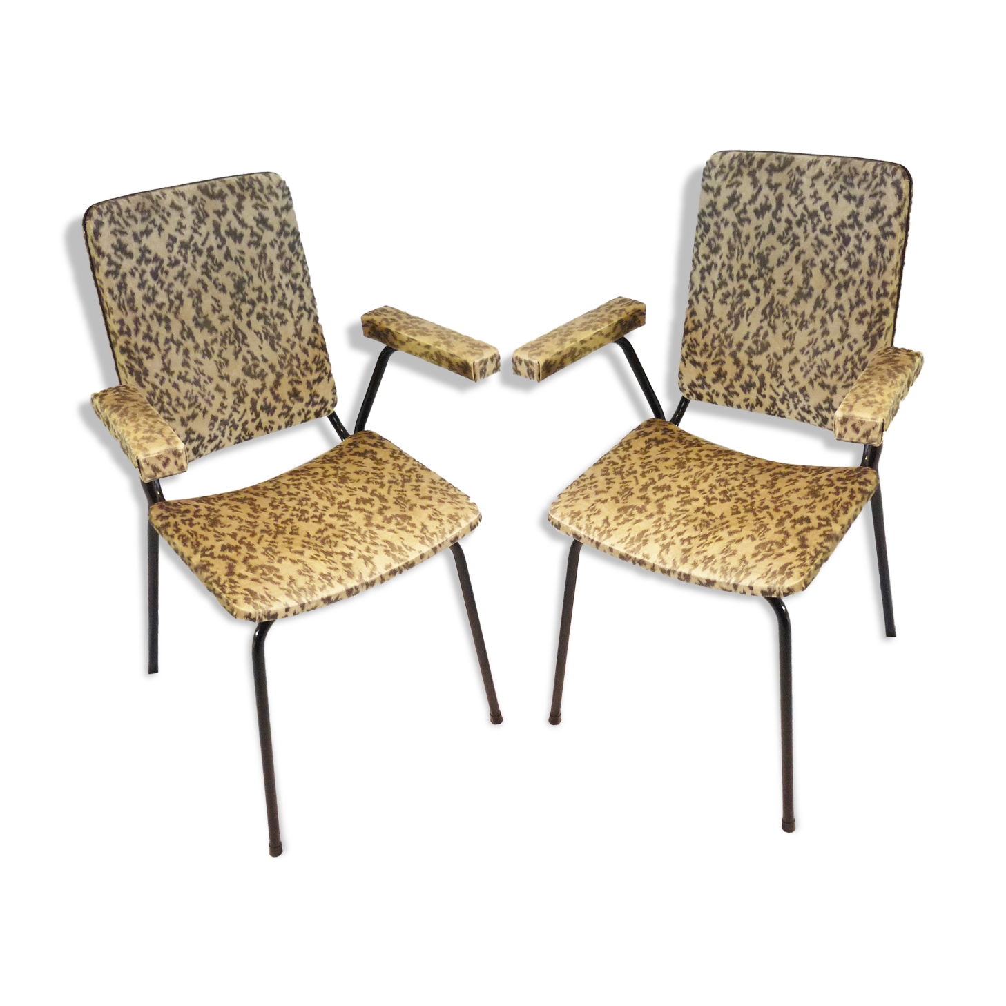 2 small black and white armchairs