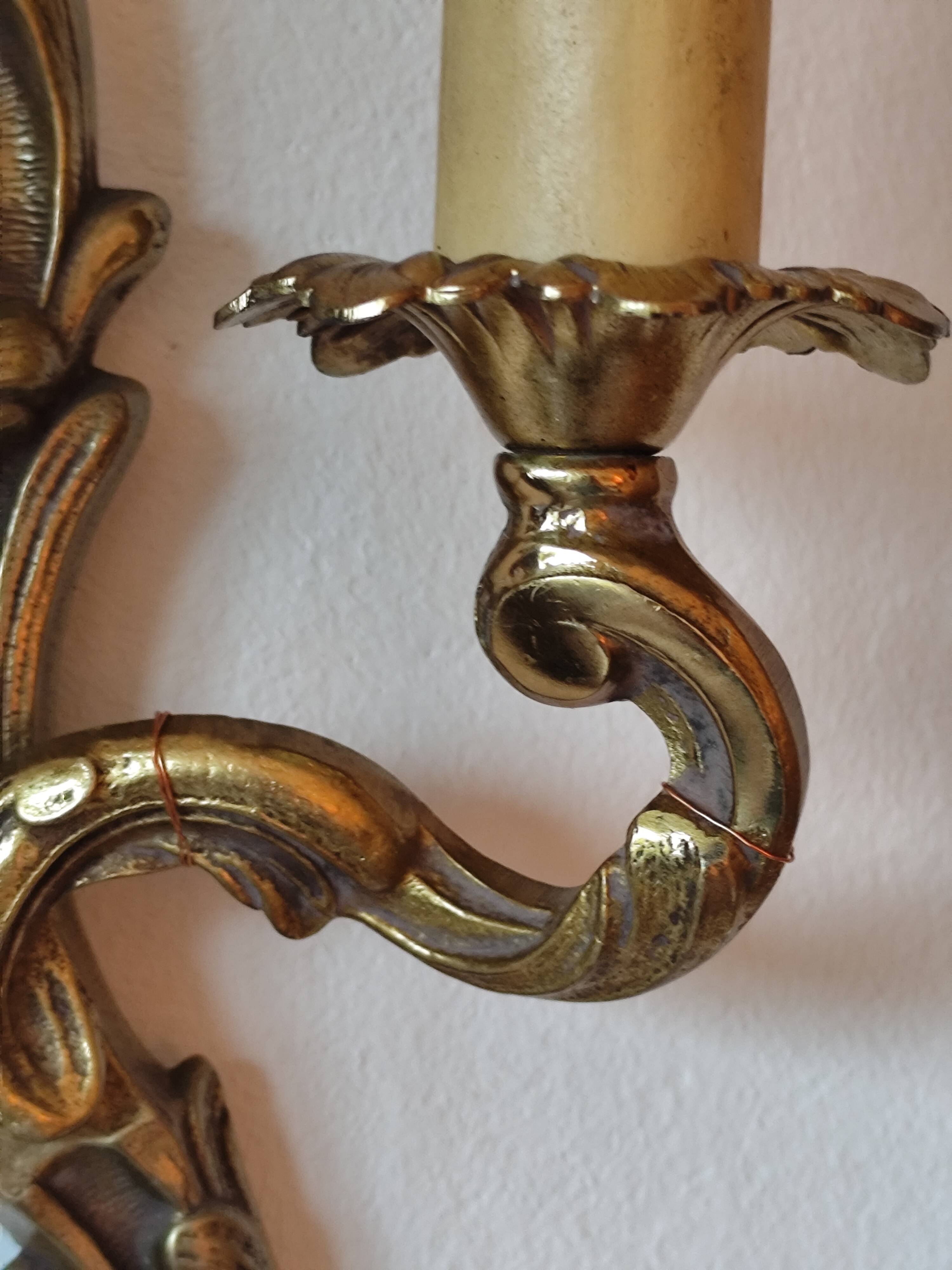 Pair of 19th century Louis XV style gilt bronze wall lights with 2 branches