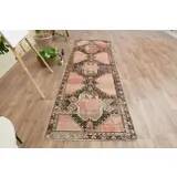 Vintage Turkish hallway rug handmade in orange-brown wool 93x291.