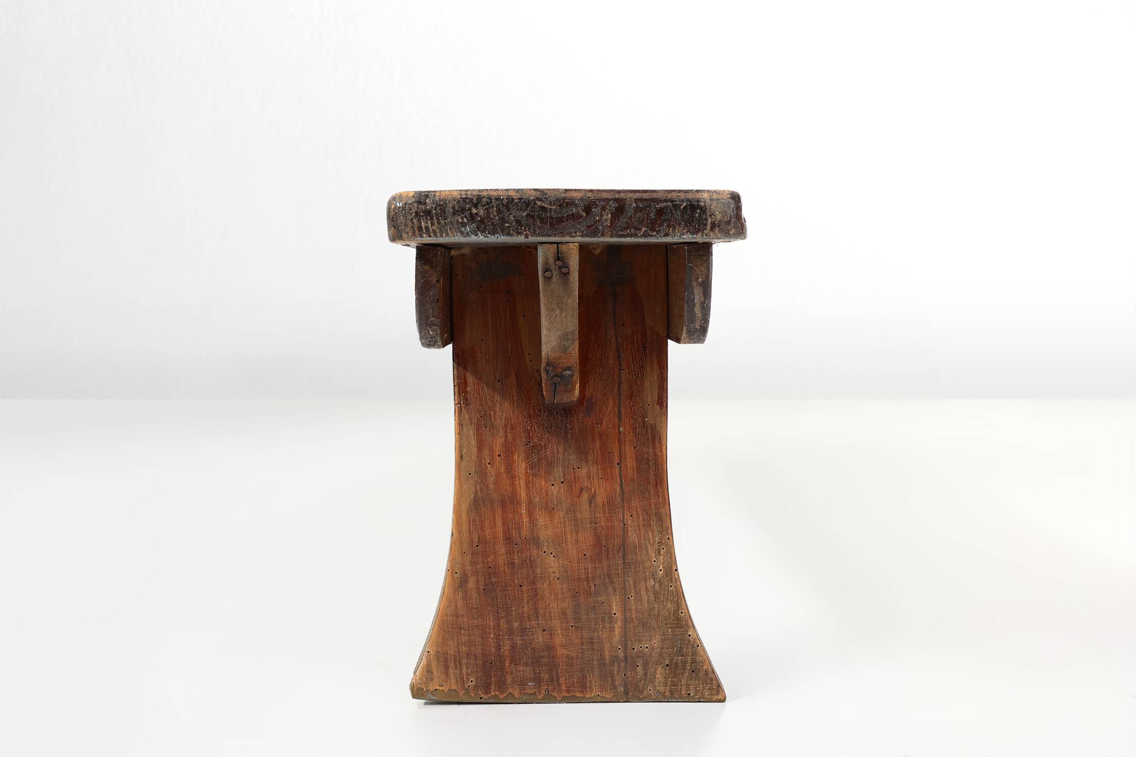 Banc rustique français en chêne brun, vers 1900