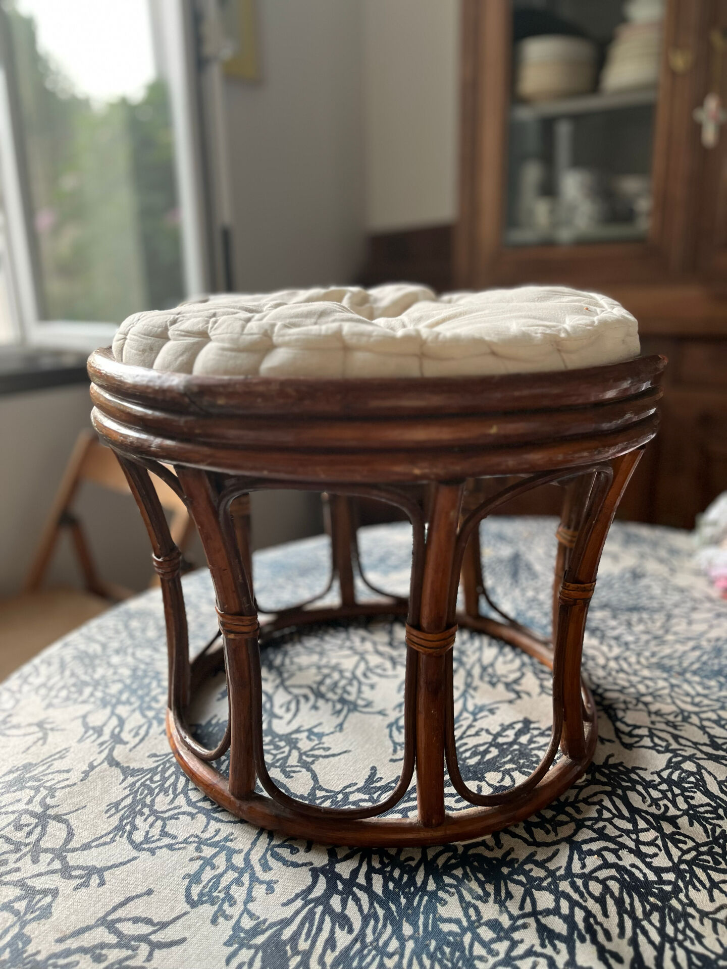 Pouf rattan stool from the 70s.