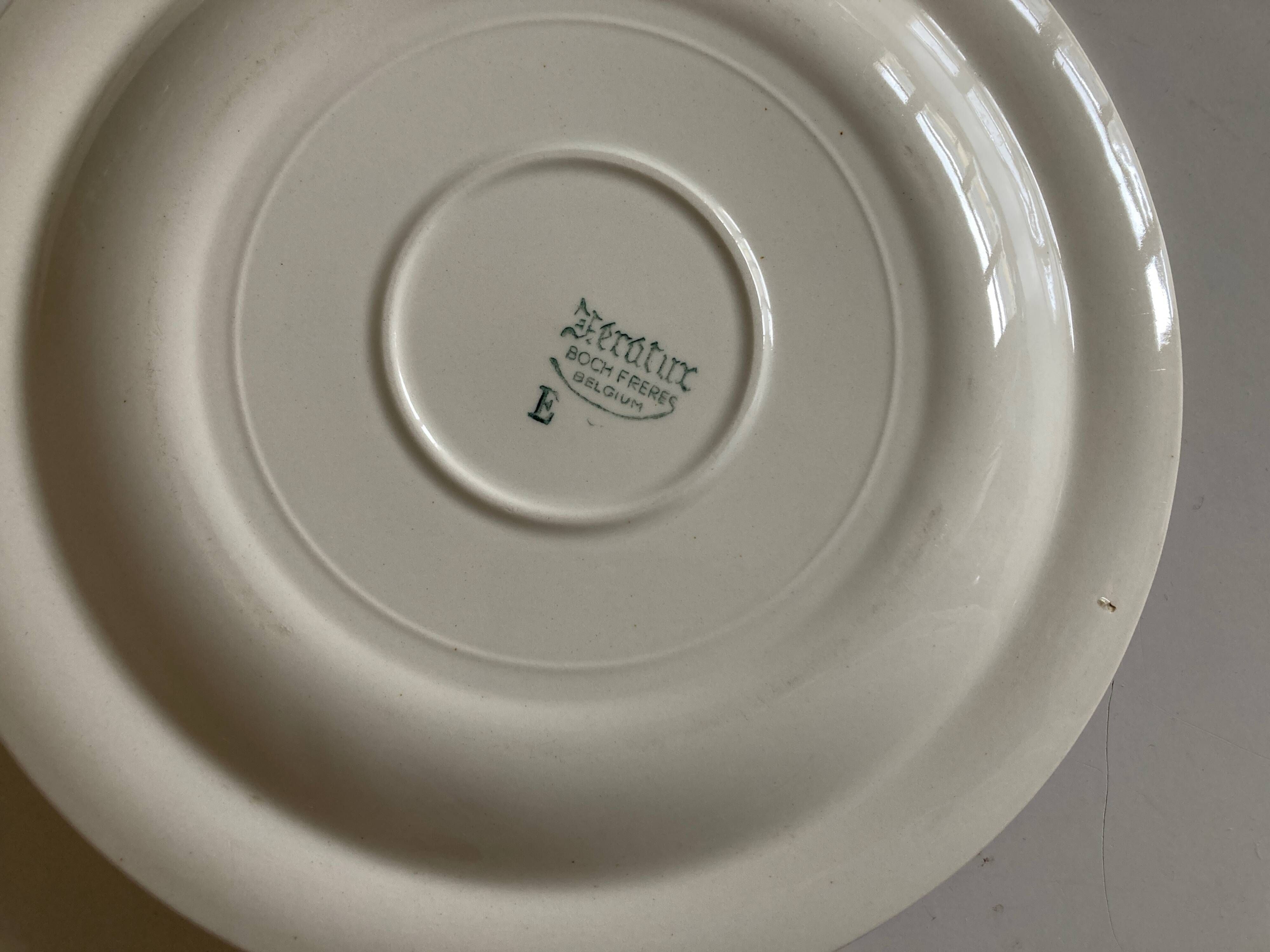 Set of 6 flat plates 1958 mid century Boch Frères Keralux Belgium