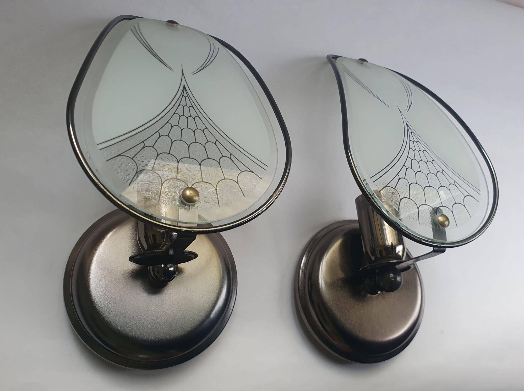 Pair of vintage art deco style glass wall sconces
