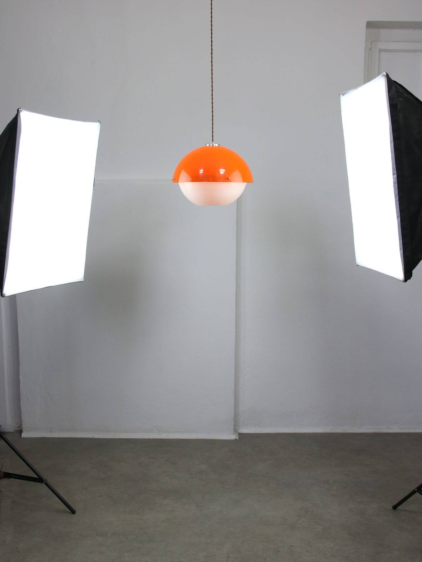 Space Age Italian Orange Plexiglass Pendant Lamp, 1970s