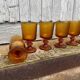 8 vintage amber moulded glass glasses