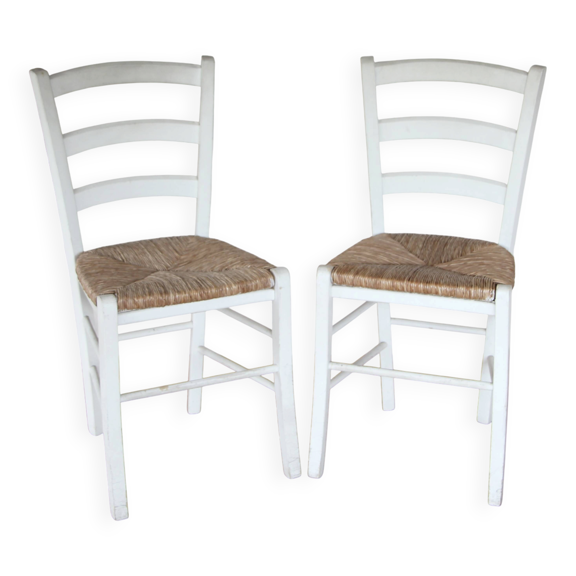 Pair of white rush chairs