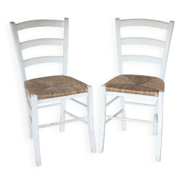 Pair of white rush chairs