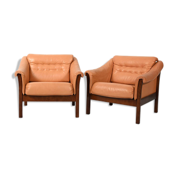 Pair of 1950s Scandinavian leather armchairs