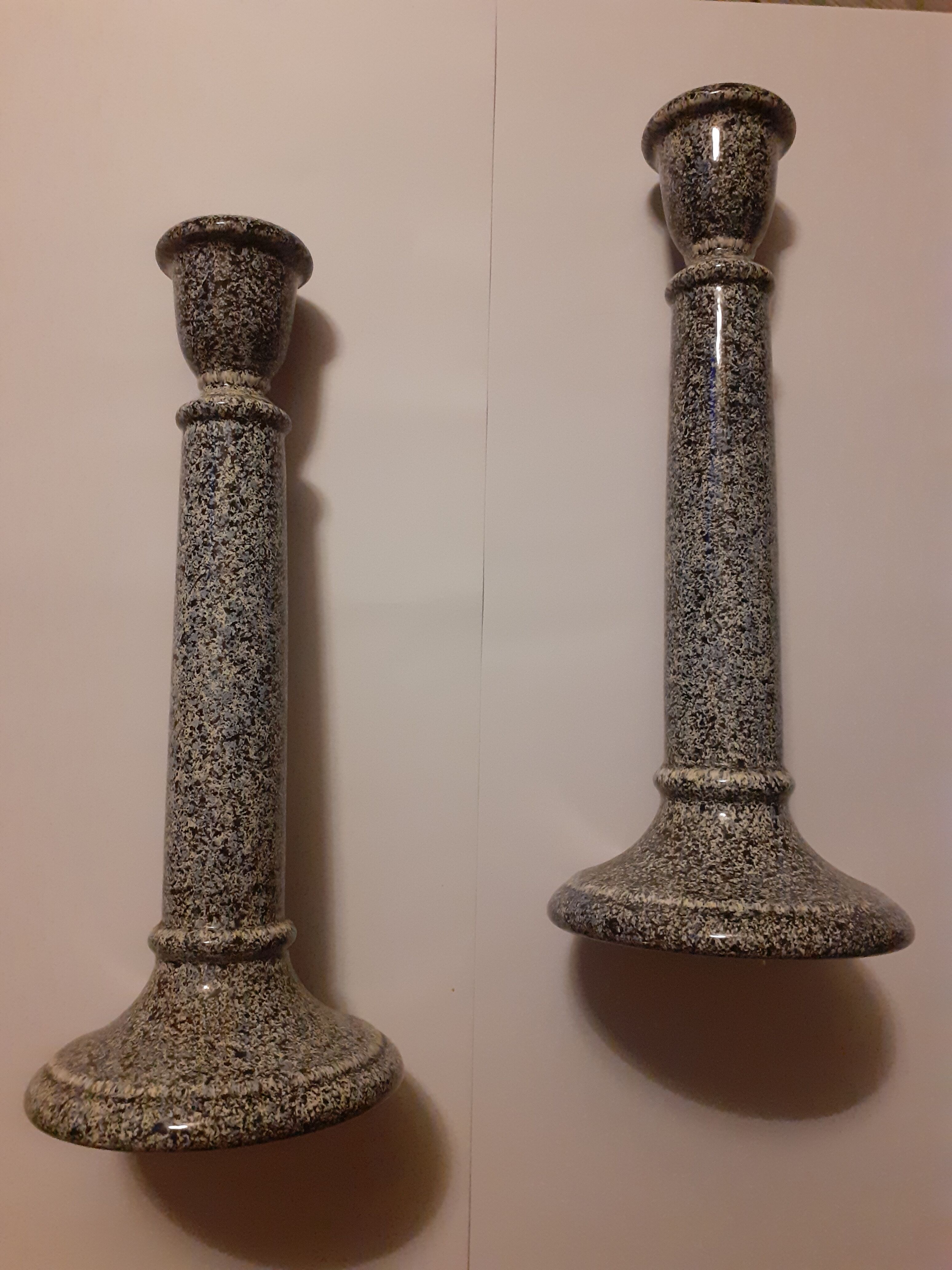 Duo of gres-style ceramic candle holders