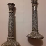 Duo of gres-style ceramic candle holders