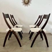 Set of 4 vintage 70s Italian design wooden and terry chairs