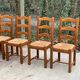 4 Vintage Farmhouse Style Dining Chairs in Solid Oak Straw Wood