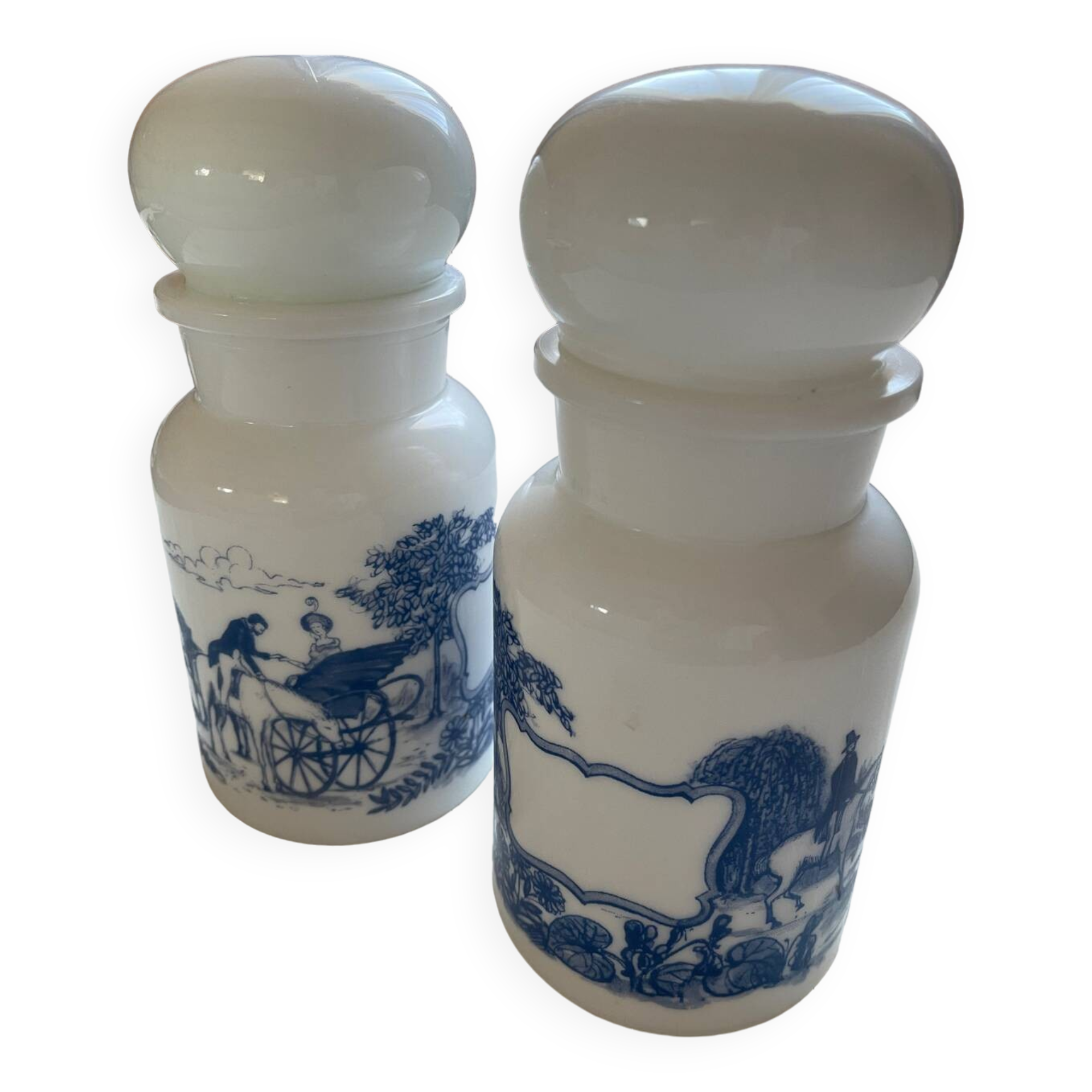 Set of two large opaline apothecary jars