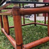 Vintage bohemian chic 70s smoked glass bamboo coffee table