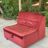 Scandinavian convertible sofa bed, 1-seater, in burgundy velvet with polka dots, 1930s