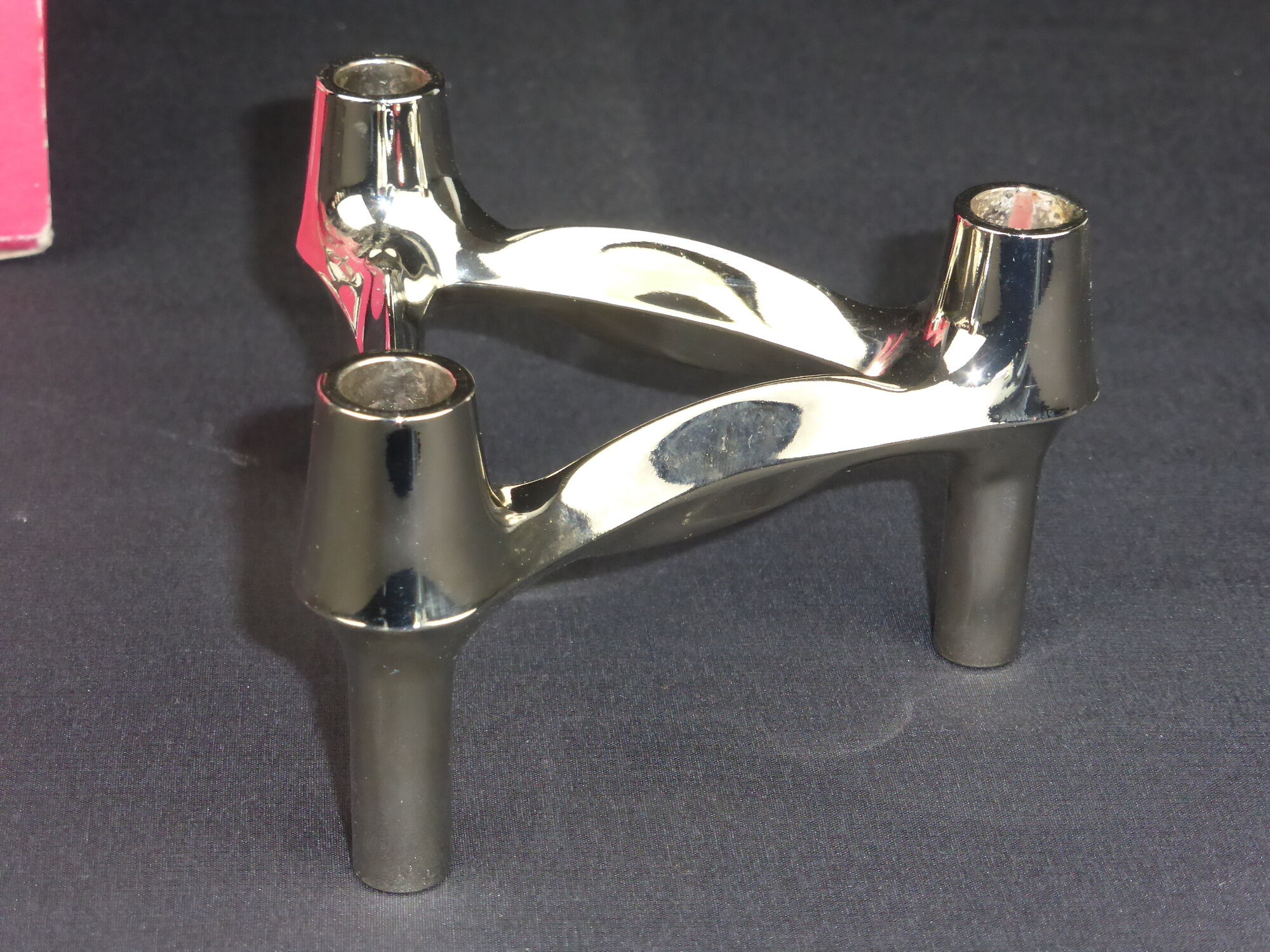 3 Combi-Leuchter chrome metal vintage candlesticks at BMF