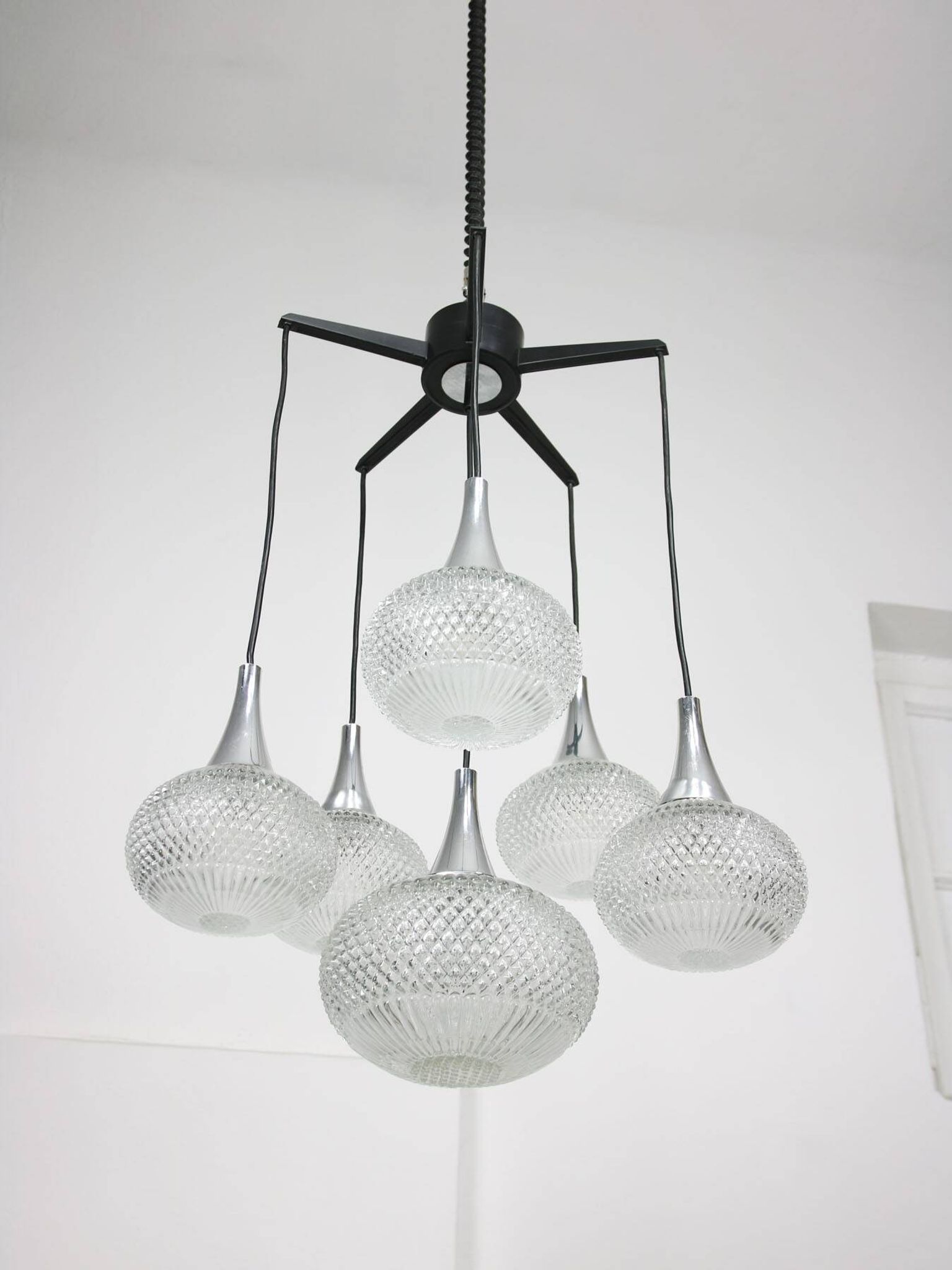 Vintage Italian Crystal and Chrome Chandelier, 70s