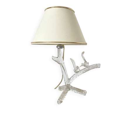 Lampe avec pied en cristal branche , oiseaux , années 60