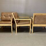 Set of three Scandinavian design leather armchairs "Bernt Petersen" 1960.