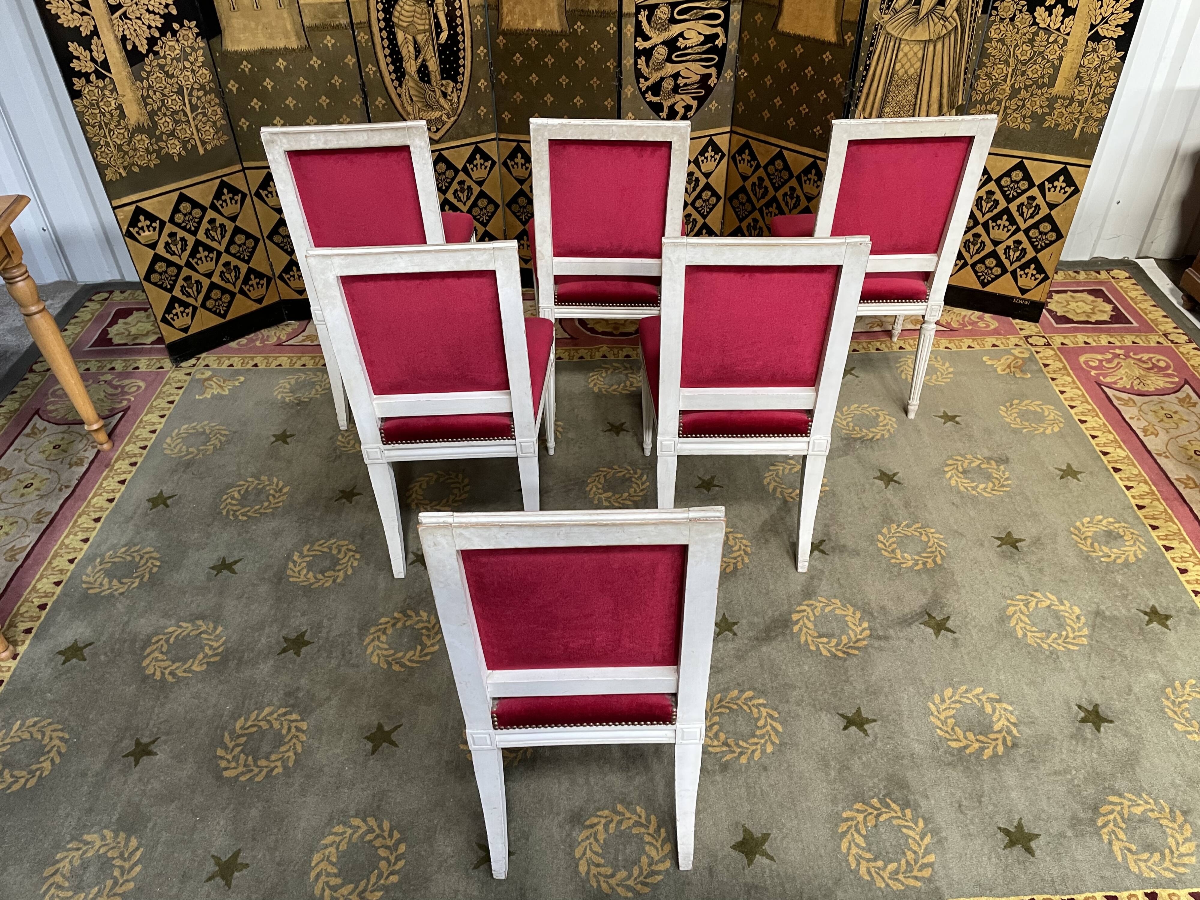 Suite of 6 louis XVI style chairs red velvet