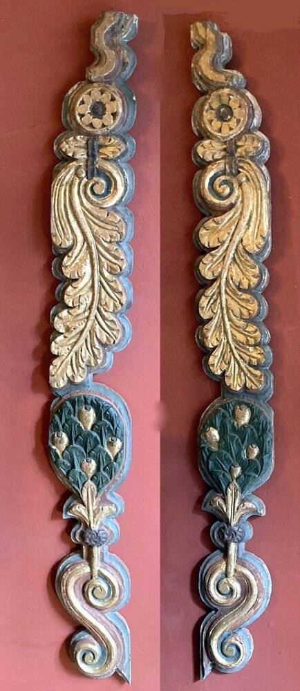 18th Century Italian Handcarved Polychrome Painted Pilaster Friezes, Set of 2