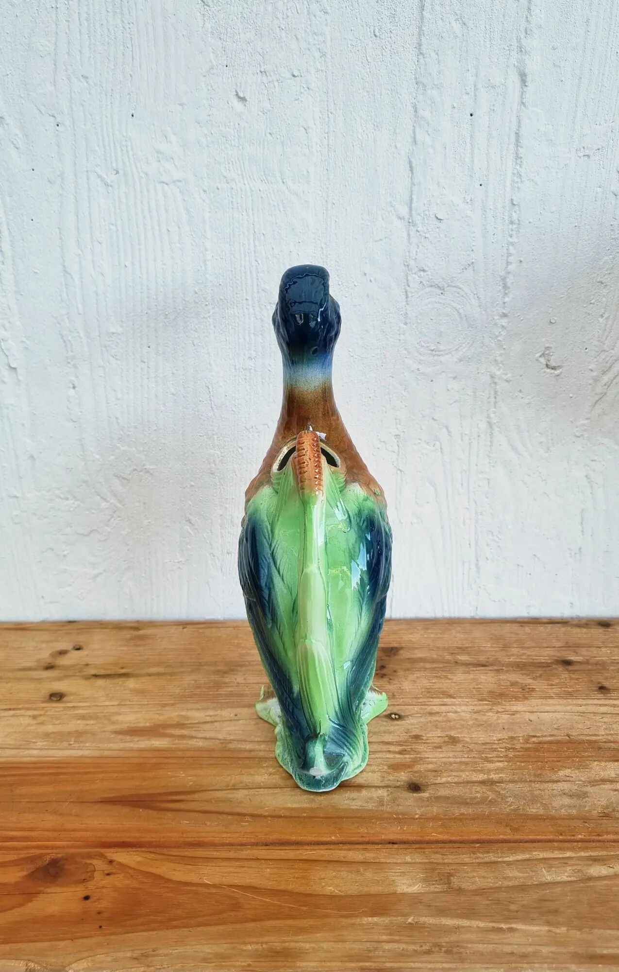 Vintage barbotine duck pitcher Saint Clément no. 7492
