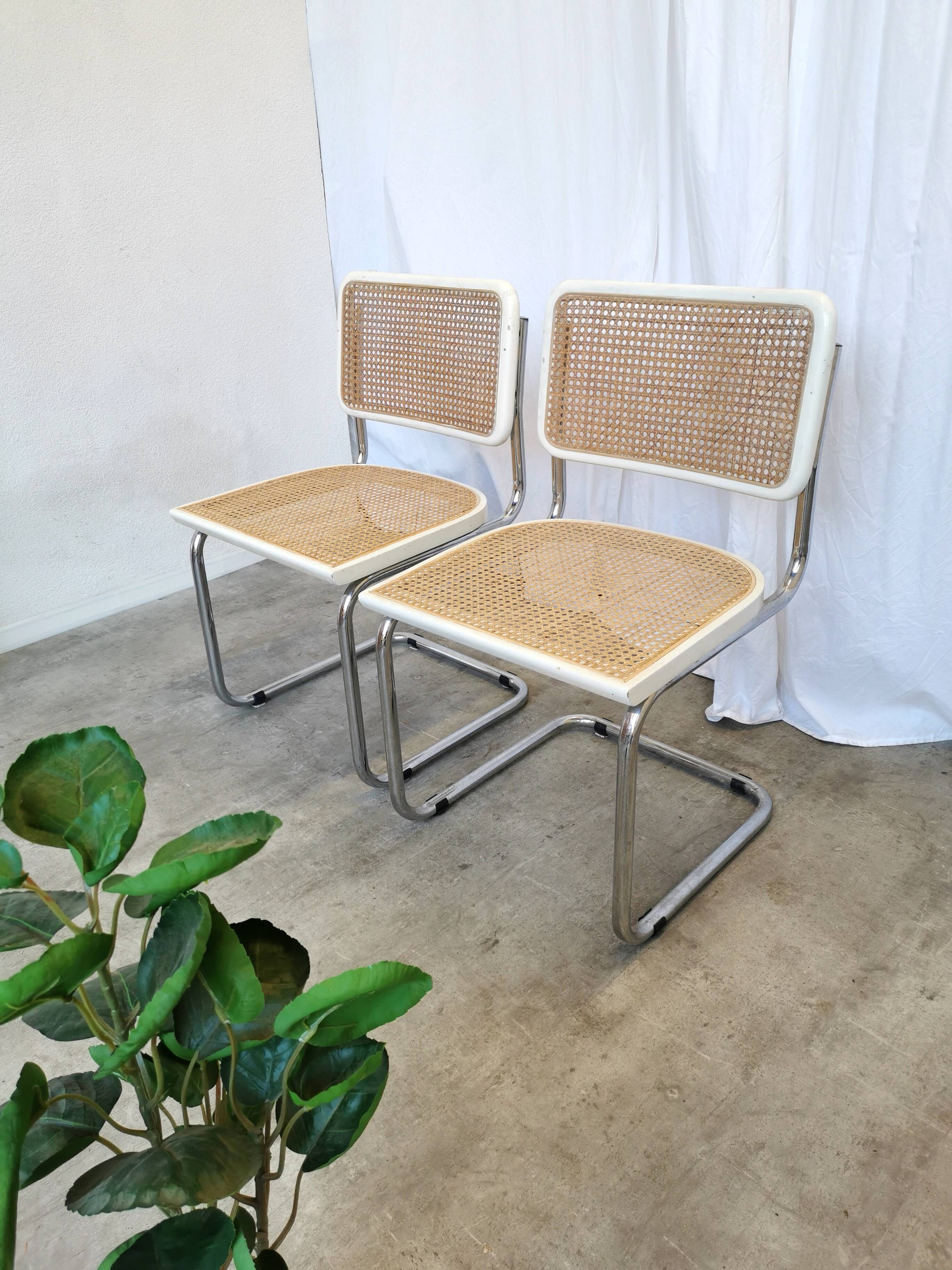 Ensemble de 2 chaises Cesca vintage de Marcel Breuer : chaises de salle à manger en osier style Mid-Century Modern