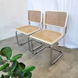 Ensemble de 2 chaises Cesca vintage de Marcel Breuer : chaises de salle à manger en osier style Mid-Century Modern