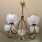 Italian chandelier gray and gold frosted glass flower