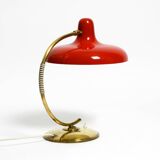 Beautiful large Mid Century Modern brass table lamp with red metal shade