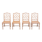 Set of 4 Chinese Chippendale Chairs Chic Regency Style Seating Woven Cane