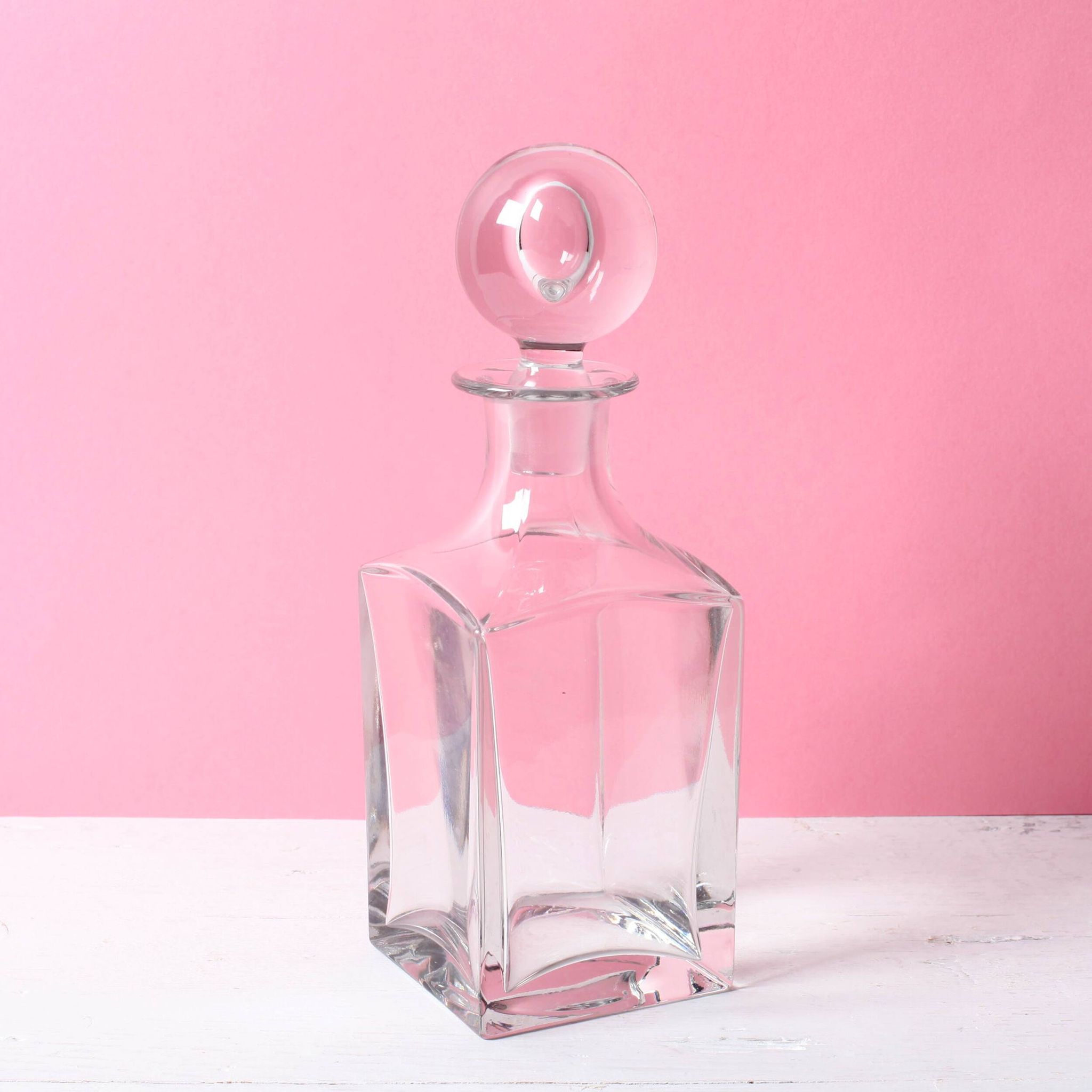 Mid-Century Crystal Whiskey Decanter: Italian Glass Liquor Carafe, 1960s