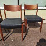 Ensemble de 4 chaises scandinaves teck cuir noire
