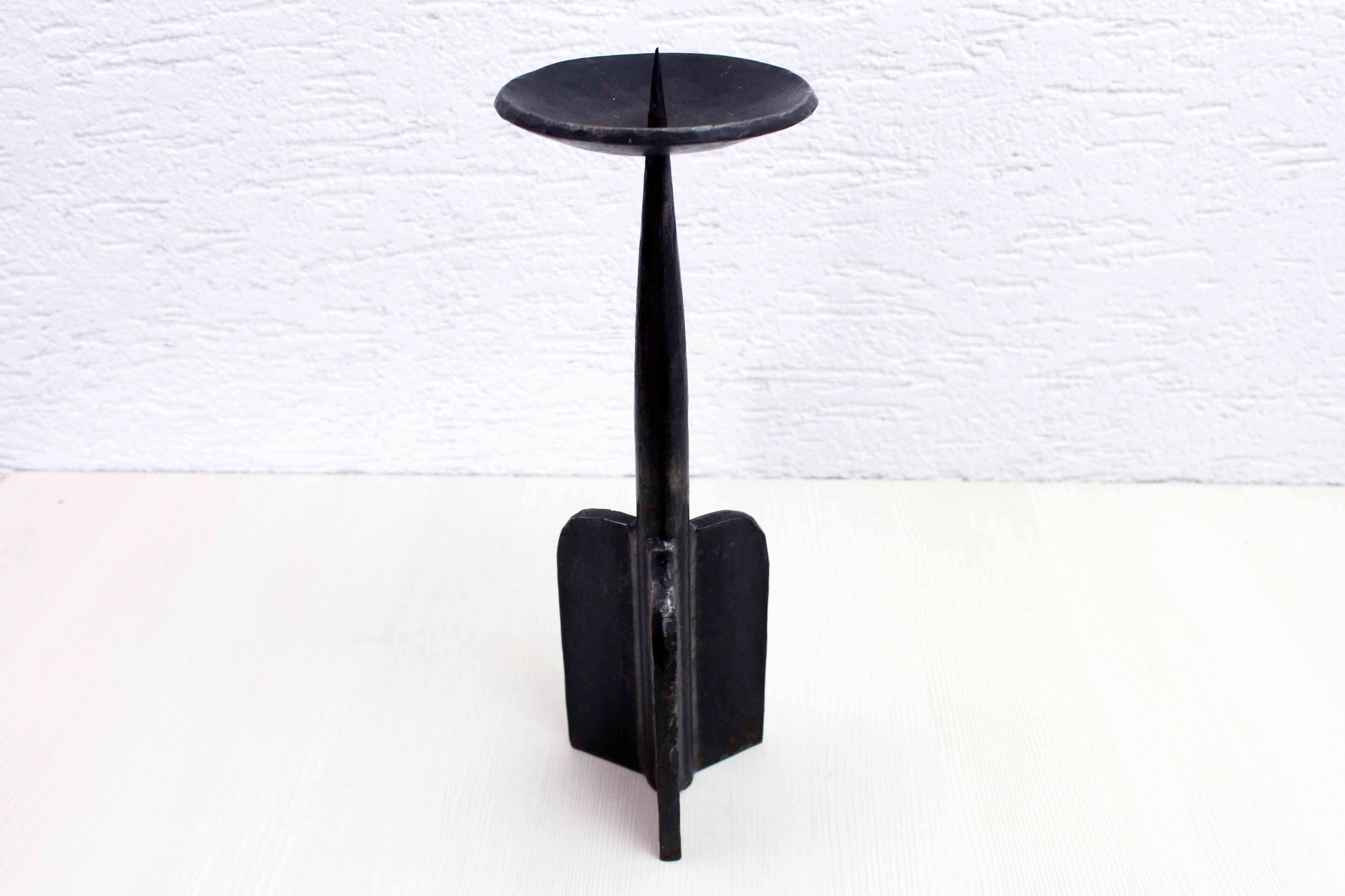 Brutalist cast iron candle holder